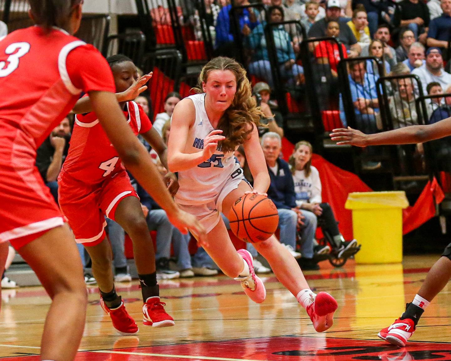 Nazareth's Ama Dray (25) makes a move to the basket during Class 4A girls supersectional basketball game between Homewood-Flossmoor at Nazareth. Feb 26, 2024.