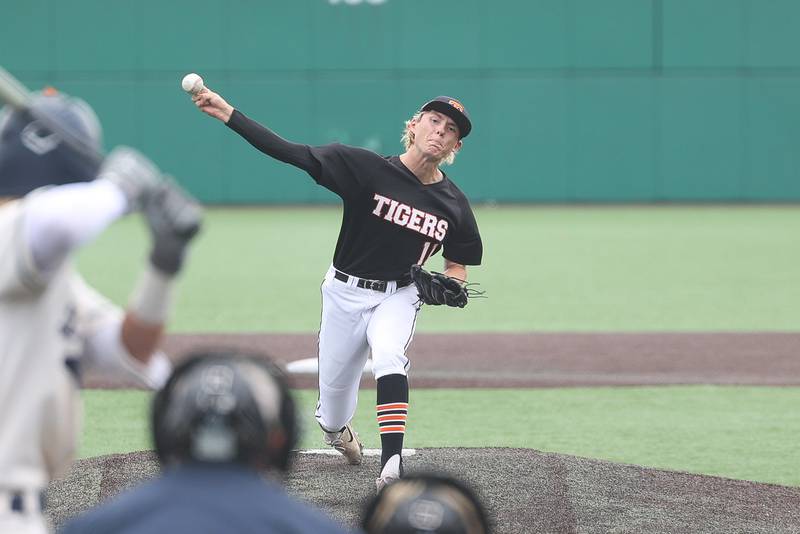 Crystal Lake Central’s John Gariepy delivers a pitch against Lemont in the IHSA Class 3A Championship game on Saturday June 8, 2024 Duly Health and Care Field in Joliet.