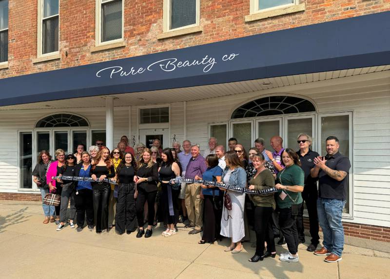 The Sycamore Chamber of Commerce welcoming Pure Beauty co. with a ribbon-cutting