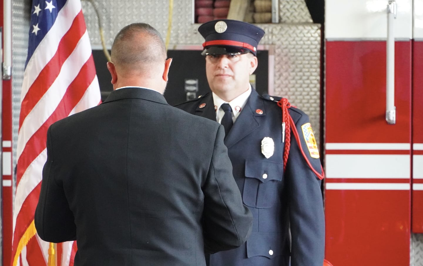 David Field is sworn-in as the Bristol-Kendall Fire Protection District's newest lieutenant on Sept. 5.