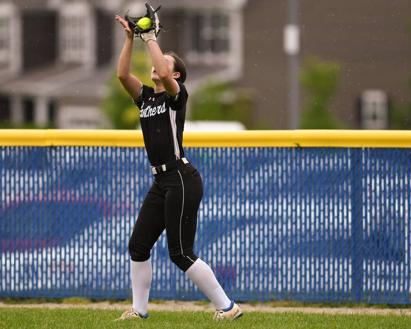 Glenbard North's Lauren Kozlovsky (19) catches the ball for an out on Monday May 13, 2024, while traveling to take on Wheaton North High School.