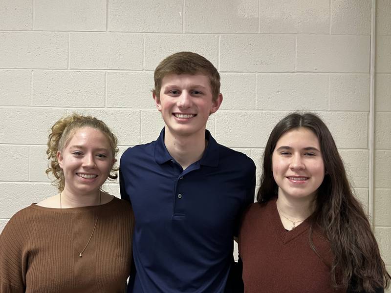 (From left) Sara Duchon, Sullivan Walker and Kate Passwater were honored recently by the Rotary Club of Ottawa Sunrise as students of the month.