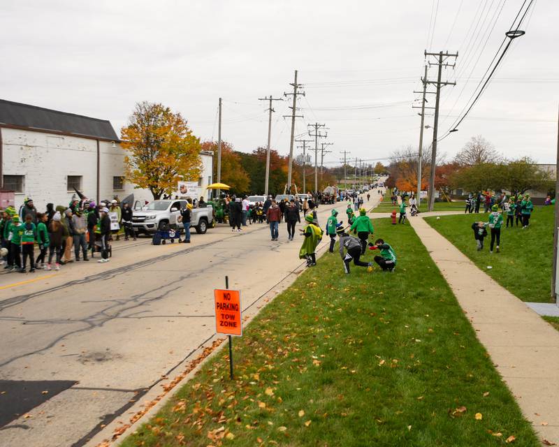 Sycamore Pumpkin Festival parade entries line Borden Avenue before the start of the 62nd annual Pumpkin Parade held on Sunday, Oct. 29, 2023, in downtown Sycamore.