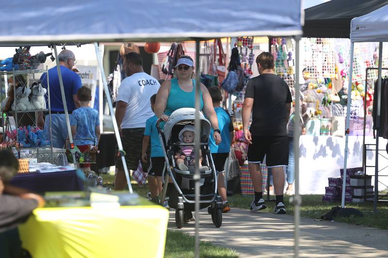 People walk the craft and vendor tents in Village Green Park at Plainfield Fest on Saturday June 29, 2024.