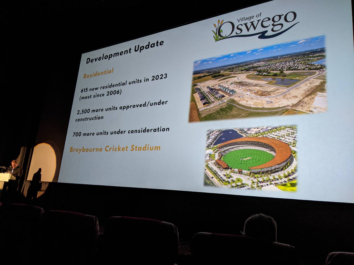 Oswego Village President Ryan Kauffman talked about the village's growth during his State of the Village address Feb. 29 at the Classic Cinemas Kendall 11 movie theater in Oswego.