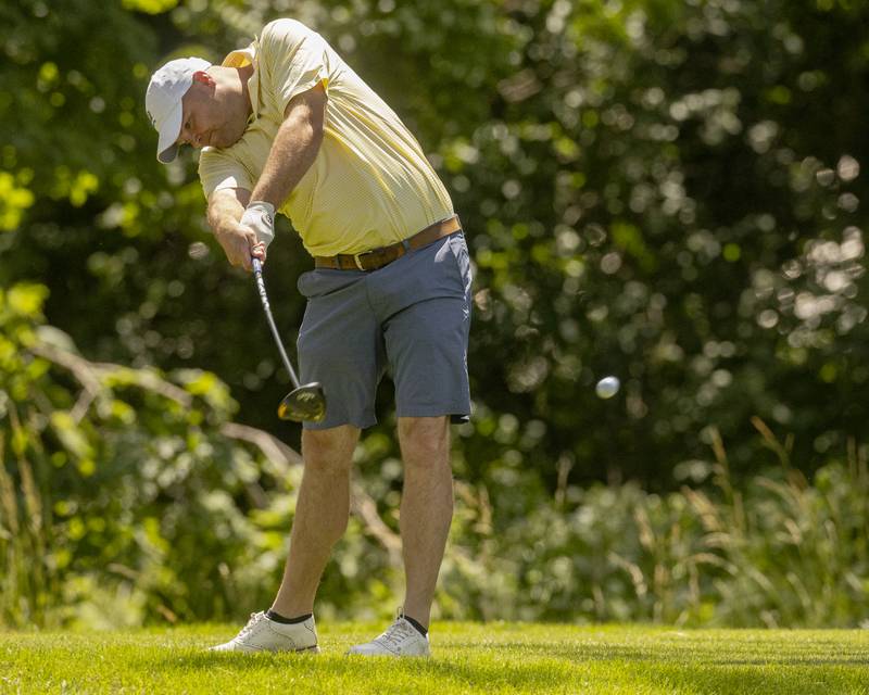 Josh Gass drives the ball off of the tee on the second hole during the final round of the Pine Hills Invitational on June 9, 2024.