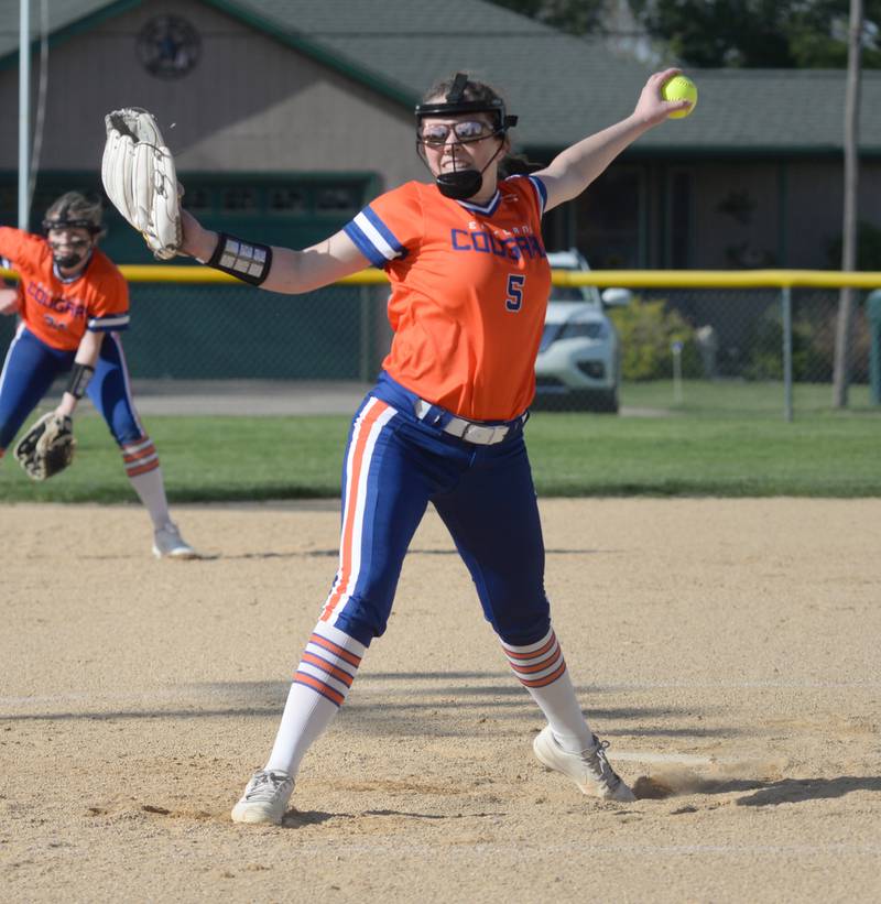 Eastland's Jessica Stoner pitches against Polo during a Tuesday, April 23, 2024 game at Westside Park in Polo.