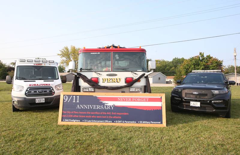 A view of the 9/11 memorial at the Roundabout honoring on Wednesday, Sept. 11, 2024 at the roundabout in Peru.