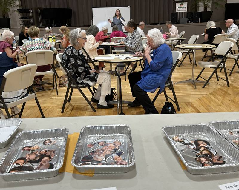 Gloria Fallon and Randi Best (center) work on her sketch during a forensic art program at the Coliseum Museum of Art, Antiques, and Americana in Oregon on Saturday, Aug. 17, 2024. Bethe Hughes, a special agent for the Illinois State Police for 20 years, was the presenter for the program.