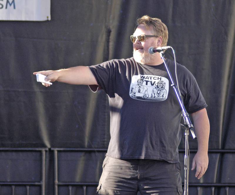 Darren Mangler, Fest emcee and artistic producer of The Dixon Historic Theater,  introduces an act at the Dement Town Music Fest. The fest presented by Discover Dixon  was held on Saturday, Sept. 7, 2024.