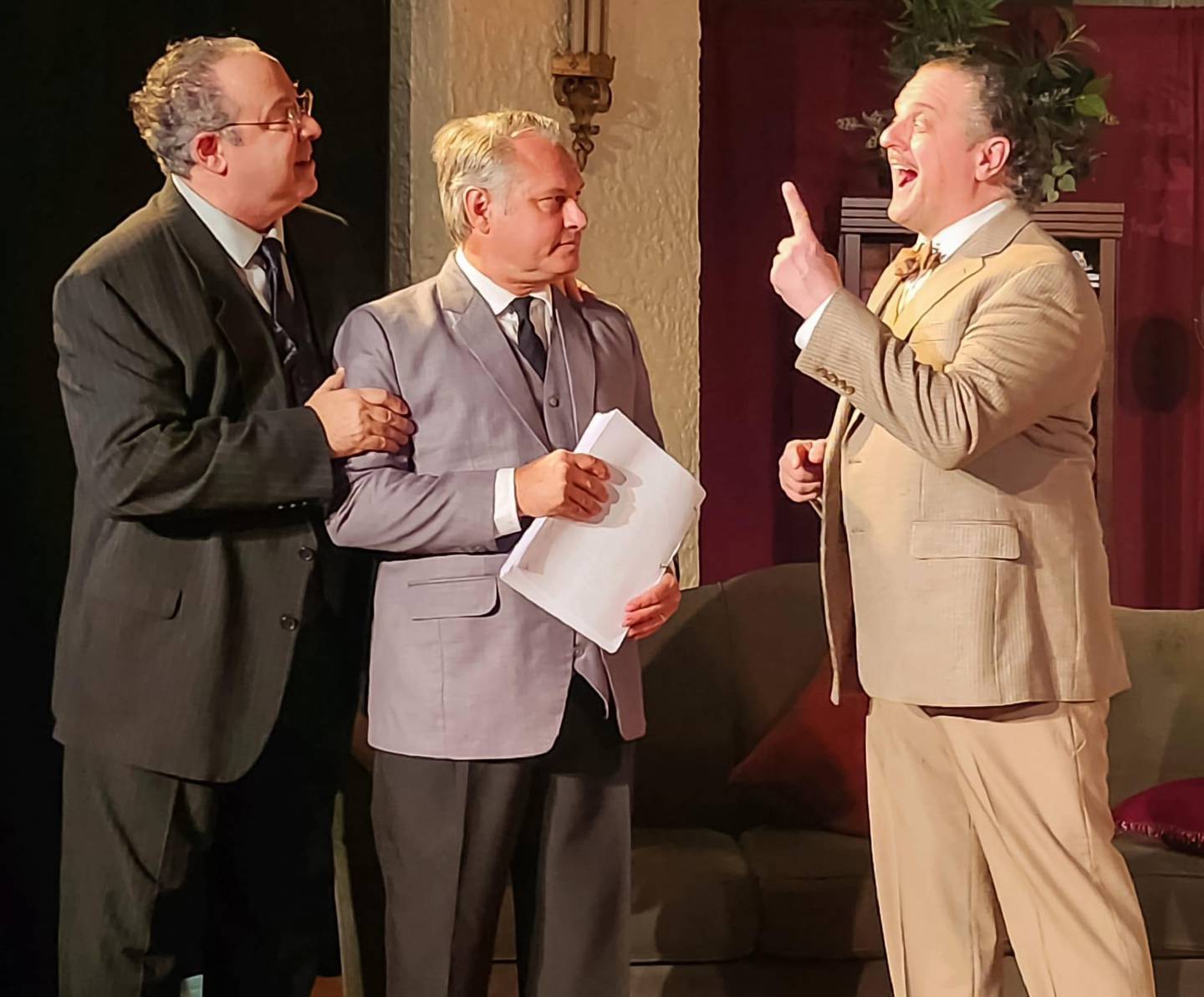 L-R - Brian Rabinowitz:
David O. Selznick,
Dean Gallagher: Victor Fleming,
Charles Schoenherr: Ben Hecht
Elgin Theatre Company presents “Moonlight and Magnolias” through Sept. 22, 2024.