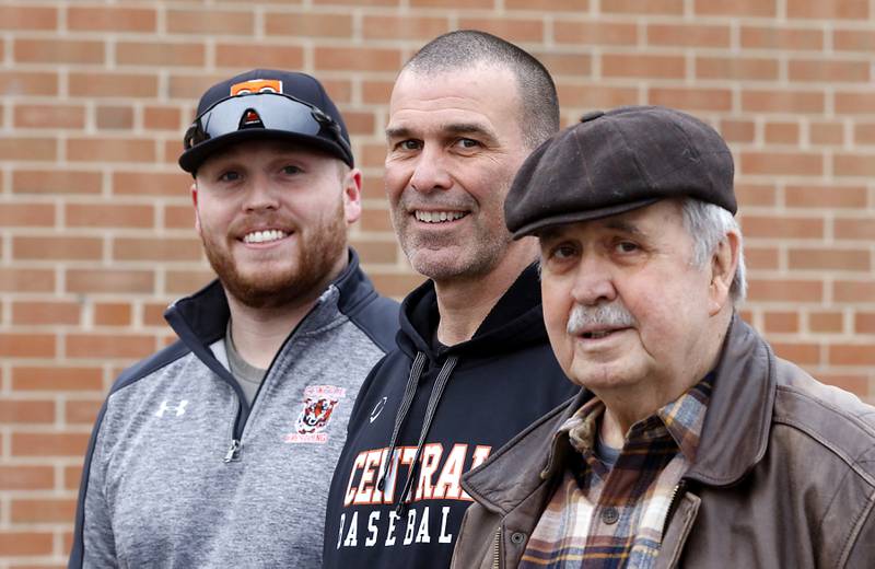 Cal Aldridge (left) is the new Crystal Lake Central baseball coach following in the footsteps of his grandfather, Gary, (right) and his father, Jeff, who both coached the Tiger's baseball team.