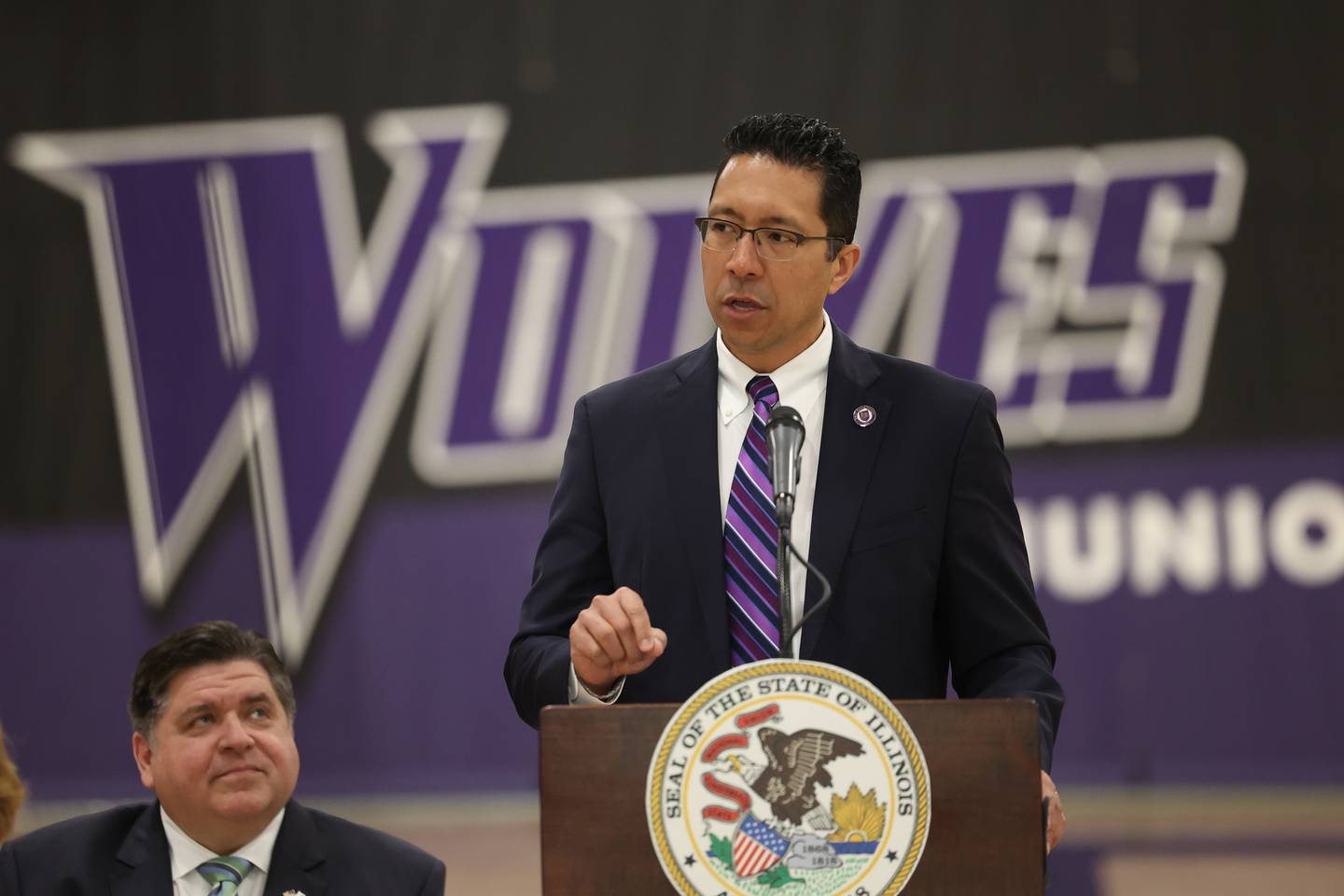 JJC President Dr. Clyne Namuo speaks at a press conference regarding the state’s proposed investment in higher education at Joliet Junior College on Thursday, March 16th, 2023.