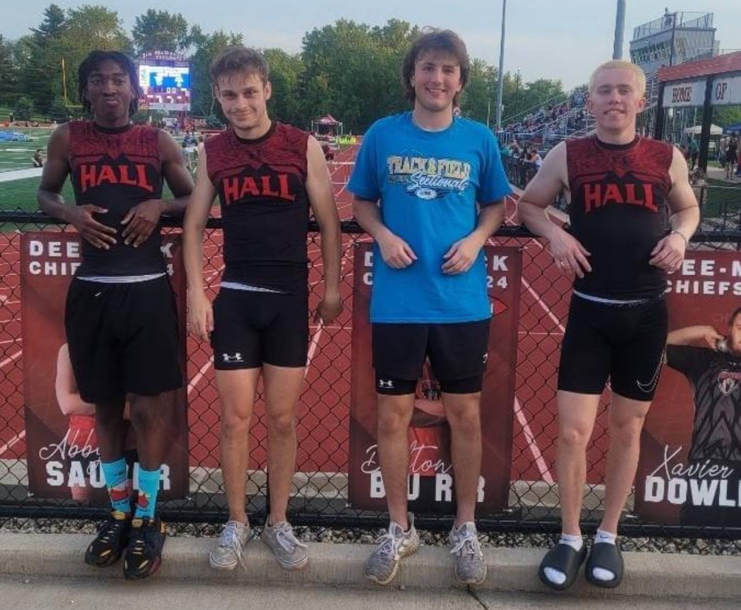 The Hall 4x100 relay of Jeremy Smith, Ryan Bosi, Joseph Bacidore and Caleb Bickett qualified for state with a runner-up finish at the 1A Deer Creek-Mackinaw Sectional and led the BCR Honor Roll with a time of 44.95.