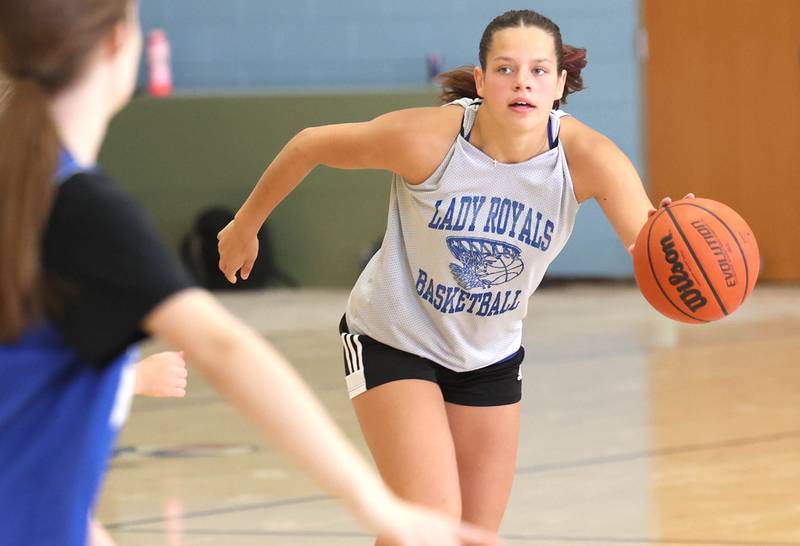 Hinckley-Big Rock's Raven Wagner starts to drive during practice Monday, June 10, 2024, at the school in Hinckley.