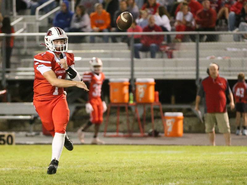 Streator quarterback Isaiah Weibel throws against Ottawa on Friday, Sept. 6, 2024 at Doug Dieken Stadium.