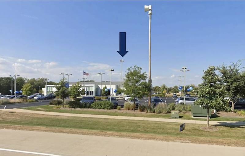 Computer generated image of the proposed Verizon cell tower behind the Volkswagen dealership at 4050 E. Main St. (Route 64) in St. Charles. The image was presented as part of a proposal by Dolan Realty Advisors to the St. Charles Plan Commission on Tuesday, Aug. 8, 2023.