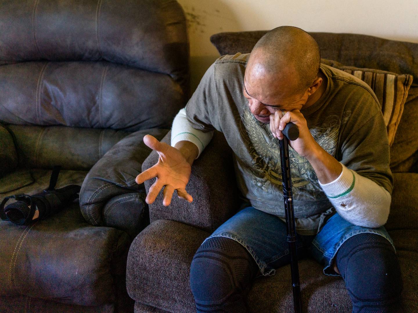 Vernon L. Brooks Jr. sits in his home in McHenry, Illinois, on April 25, 2024.