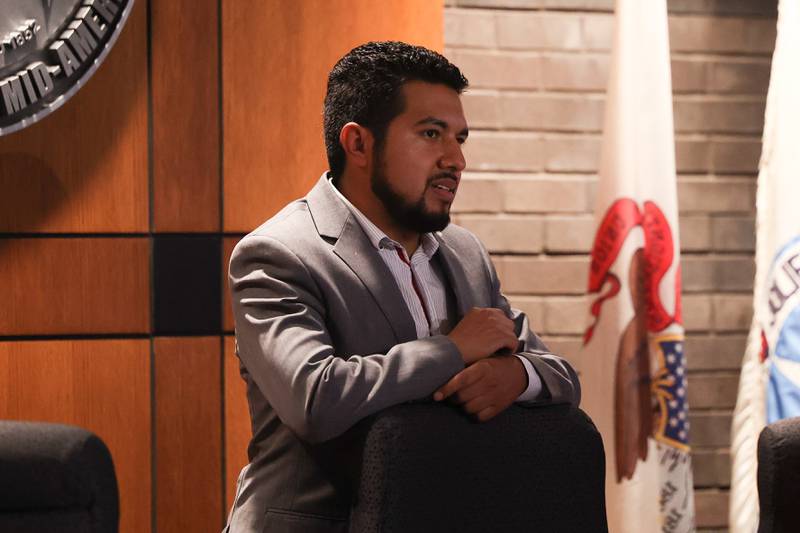 Councilman Cesar Guerrero waits for the start of the Joliet City Council meeting on Tuesday, July 18th, 2023.