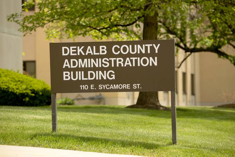 DeKalb County Administration sign in Sycamore, IL on Thursday, May 13, 2021.