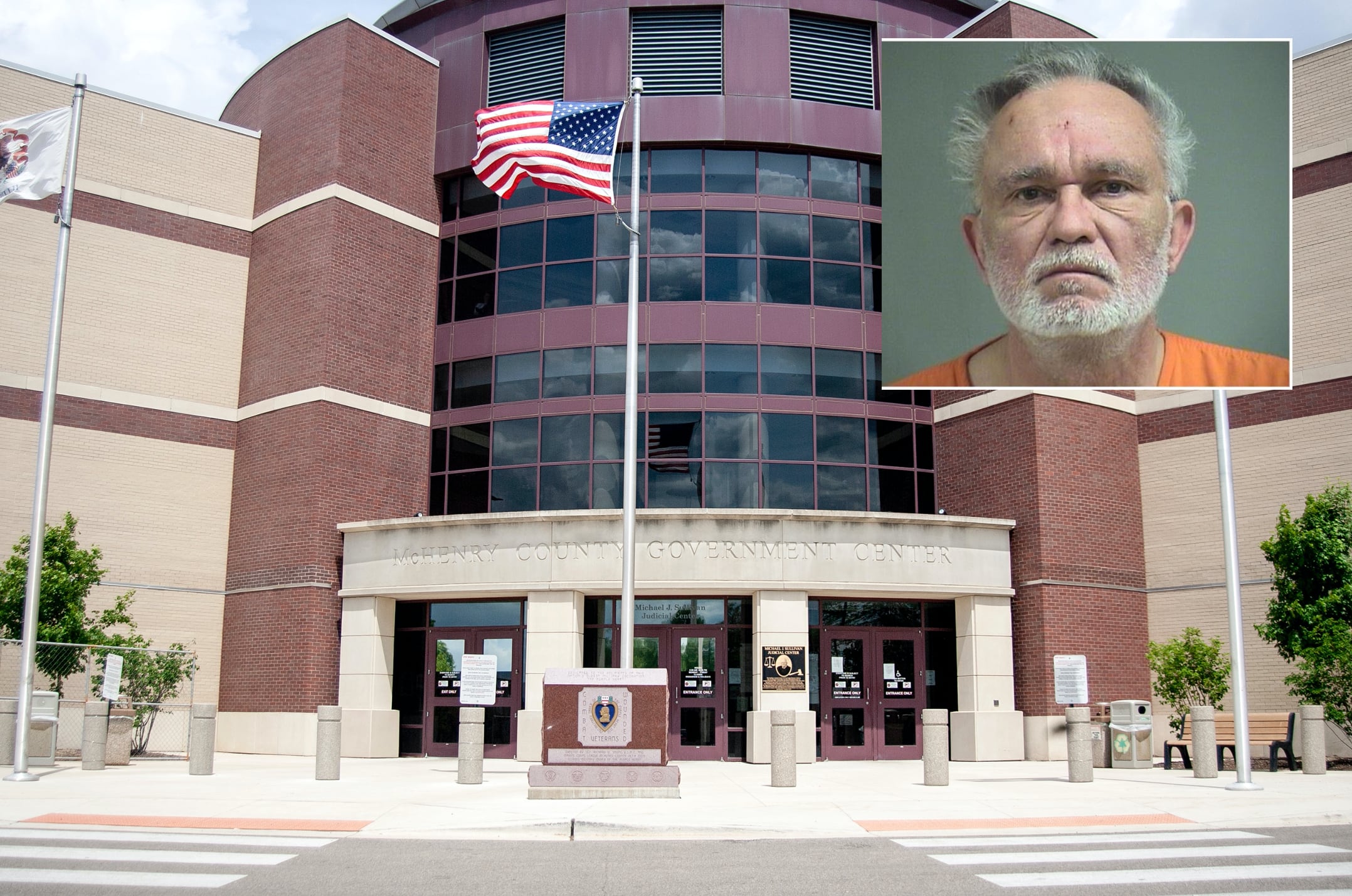 Inset of Mark Alex in front of the Northwest Herald file photo of the McHenry County courthouse.