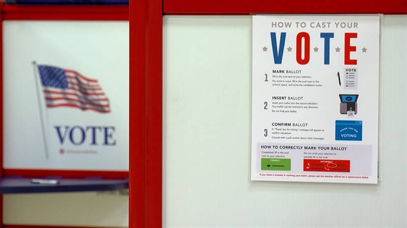 A voting booth is pictured in Sangamon County