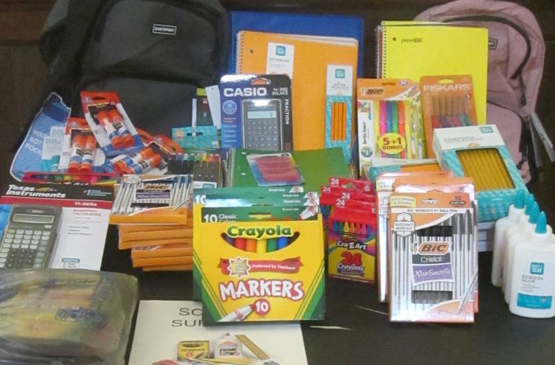 School supplies collected through the United Methodist Church of Plano.