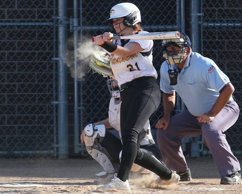 Putnam County's Maggie Spratt strikes out swinging against Seneca on Thursday, April 13, 2023 at Seneca High School.