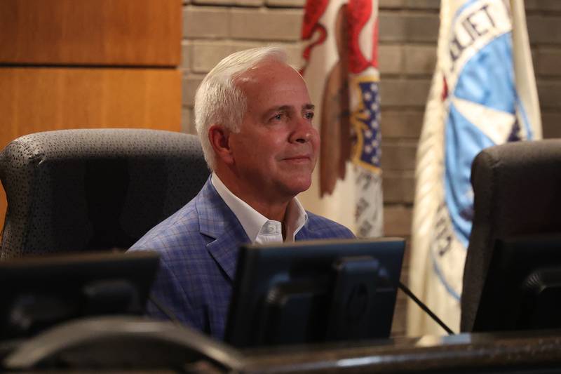 Mayor Terry D’Arcy sits in the Joliet City Council meeting on Tuesday, July 18th, 2023.