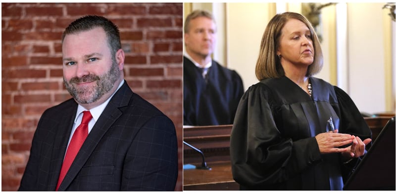 A joint poll of the Illinois and DeKalb County bar associations shows a sitting DeKalb County judge Marcy L. Buick (right), a Republican, is recommended by area lawyers over her Primary Election challenger, Republican Riley N. Oncken (left). The pair are facing off in the Republican contested primary race for the 23rd Judicial Circuit Court bench, and a chance to be on the November ballot. (Photo of Oncken provided by Riley Oncken, photo of Buick by Mark Busch)