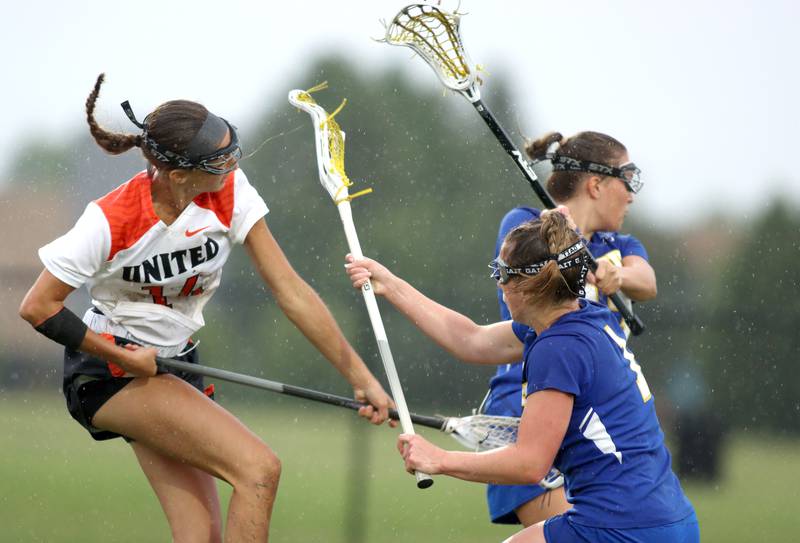 Crystal Lake Central’s Addison Bechler follows through on her second goal of the day against Lake Forest during girls lacrosse supersectional action at Metcalf Field on the campus of Crystal Lake Central Tuesday.