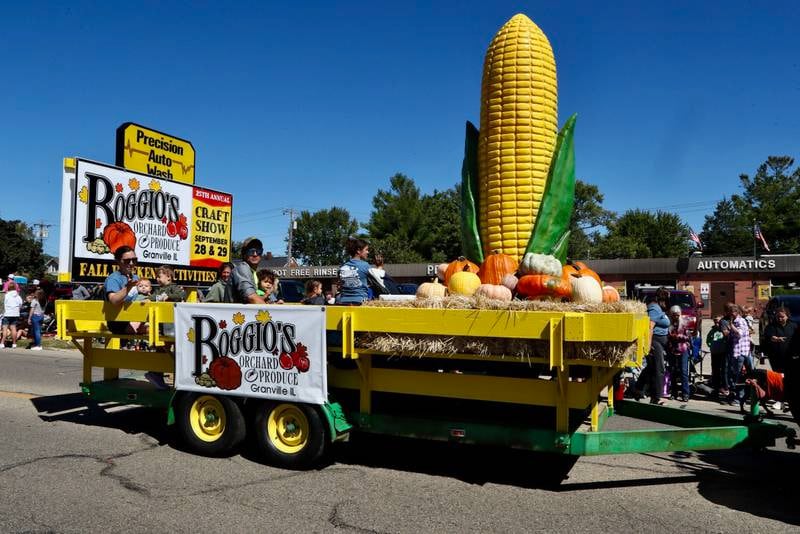 Boggios Orchard and Produce float had a giant ear of corn during the Homestead Festival Parade on Saturday, Sept 7, 2024 in Princeton.