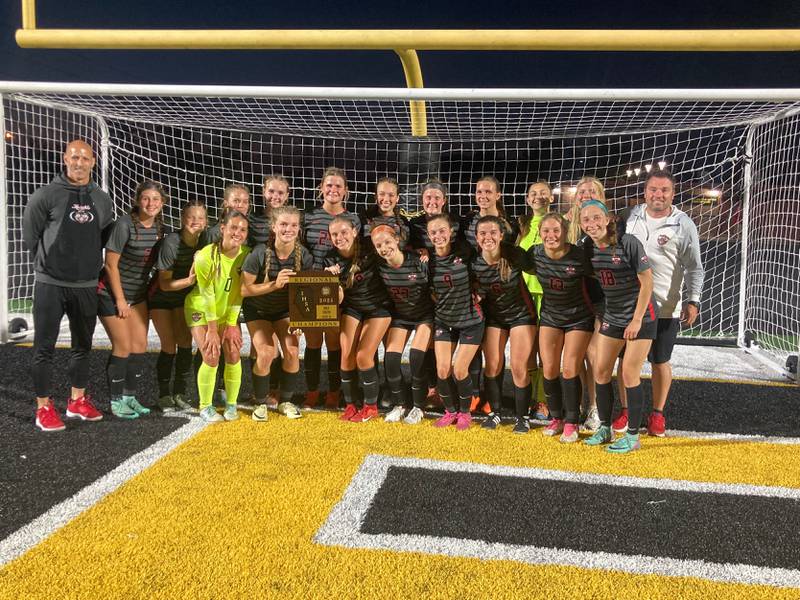 The Lincoln-Way Central girls soccer team after winning the 2024 regional championship.