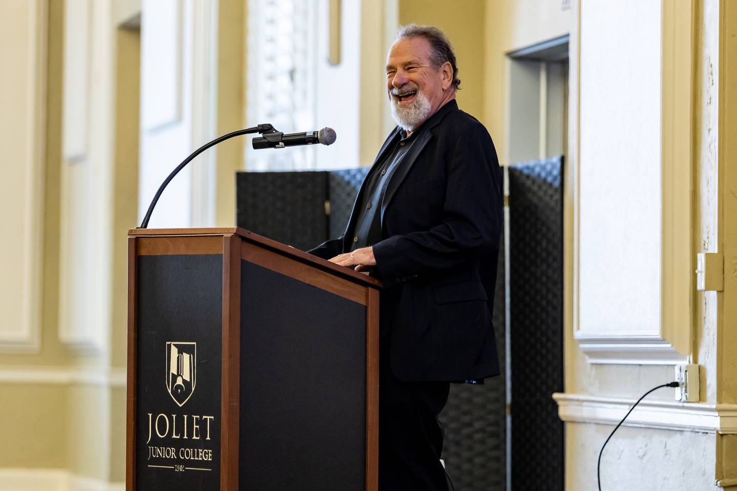Joliet Slammers Co-Owner Mike Veeck speaks during the May Member Luncheon presented by the Joliet Region Chamber of Commerce & Industry at the Renaissance Center on May 23, 2024.