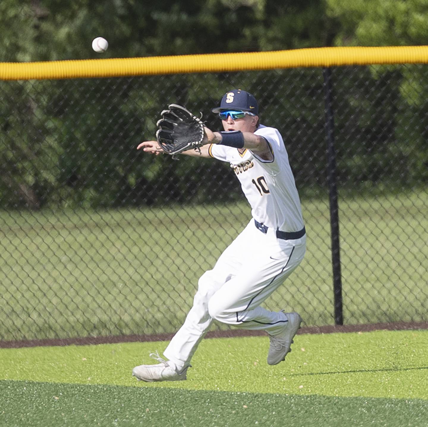 Sterling’s Dylan Ottens hauls in a fly ball against Rochelle Monday, May 20, 2024 the class 3A regional quarterfinal.