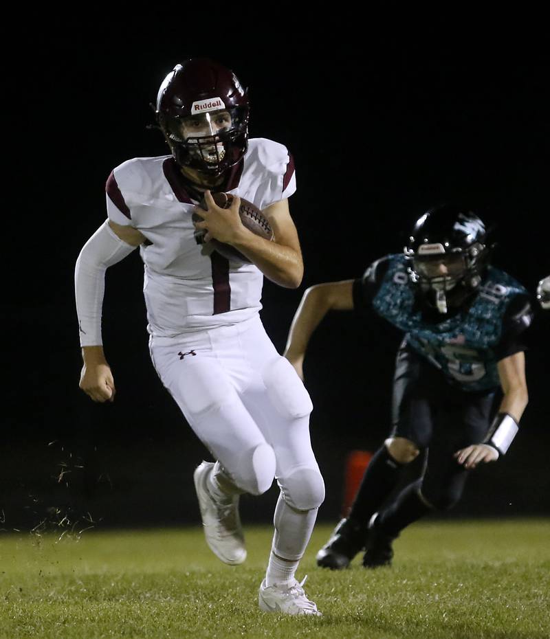 Marengo's David Lopez returns the opening kick-off for a touchdown during a Kishwaukee River Conference football game against Woodstock North on Friday, Sept. 13, 2024, at Woodstock North High School.