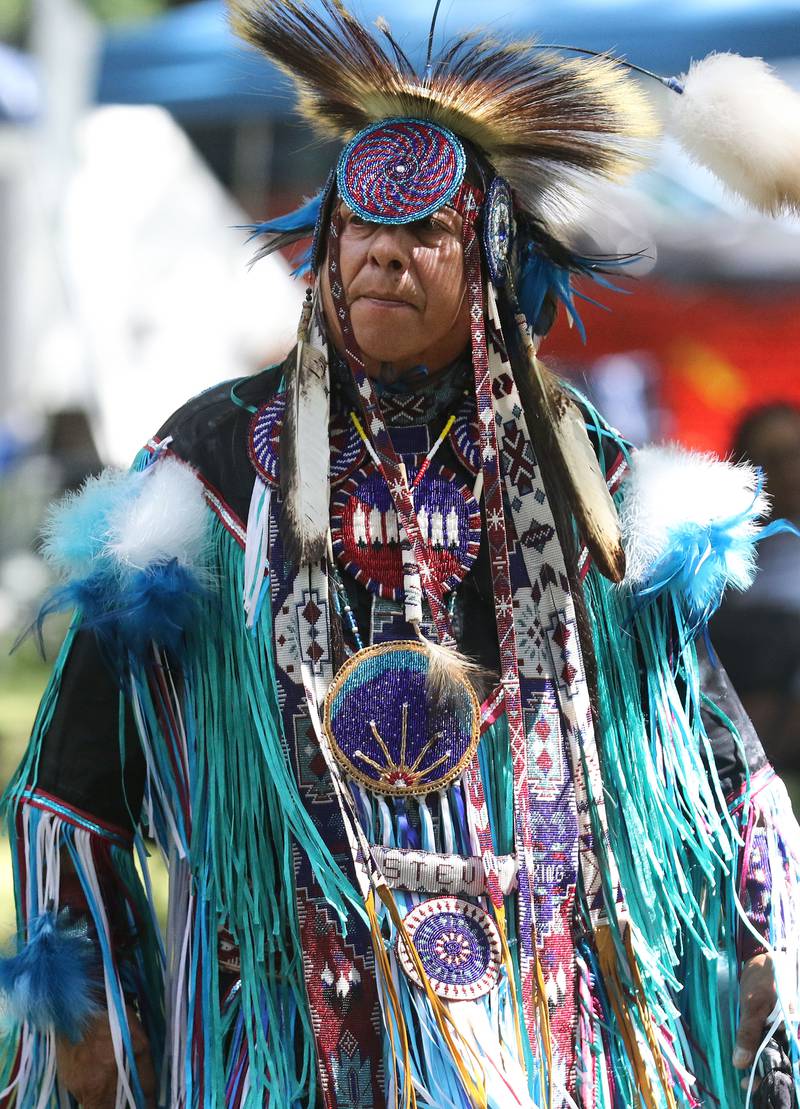 Stephen King, of Oneida, Wis., an Oneida tribal member, dances to an intertribal song during the 30th Annual Potawatami Trails Pow-Wow at Shiloh Park on Saturday, August 26th in Zion. 
Photo by Candace H. Johnson for Shaw Local News Network