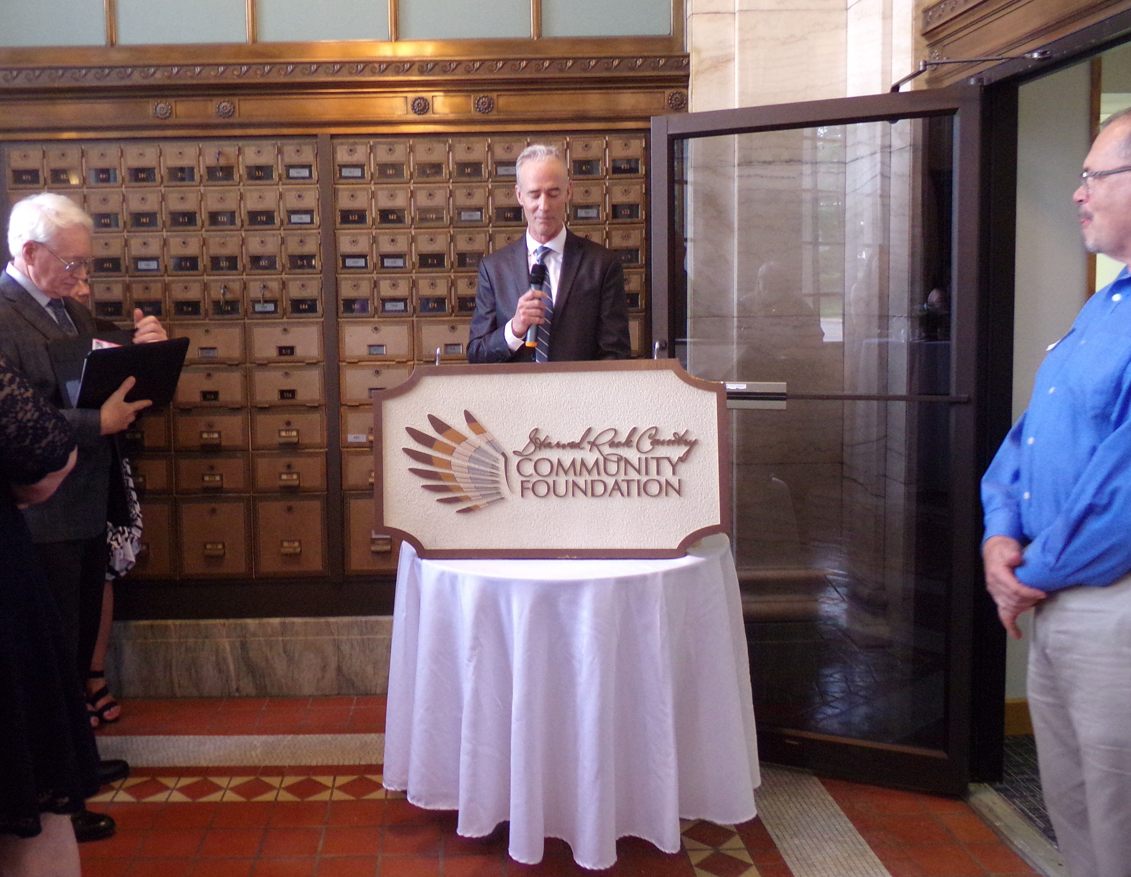 Fran Brolley, new director at Starved Rock Country Community Foundation, introduces himself and lays out his vision at an event for supporters Thursday, June 1, 2023, in La Salle.