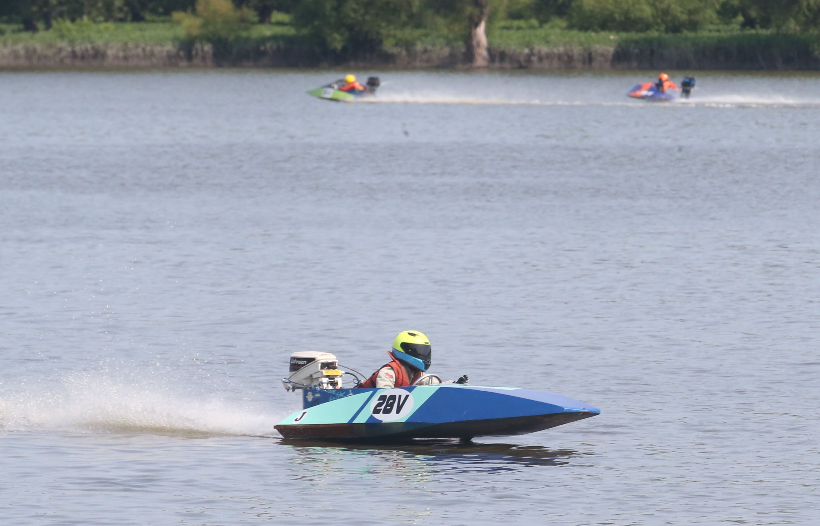 Brie Gibson of Washington, races in the K-Pro Runabout during the US Title Series Pro National Championship Boat Races on Friday, July 26, 2024 at Lake DePue.