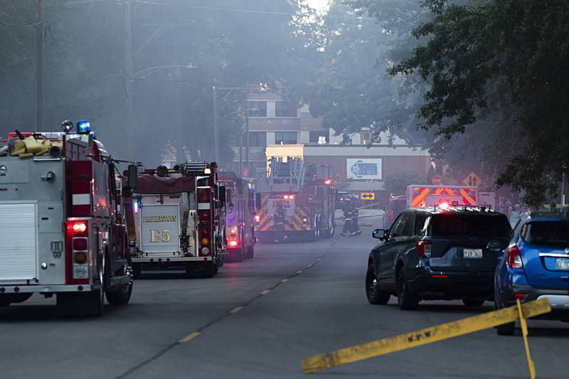 First responders line First Avenue in Sterling Wednesday, June 26, 2024 at for a house fire 1501 First Avenue. Multiple departments responded to the scene including Sterling, Rock Falls, Dixon, Amboy, Morrison and Prophetstown.