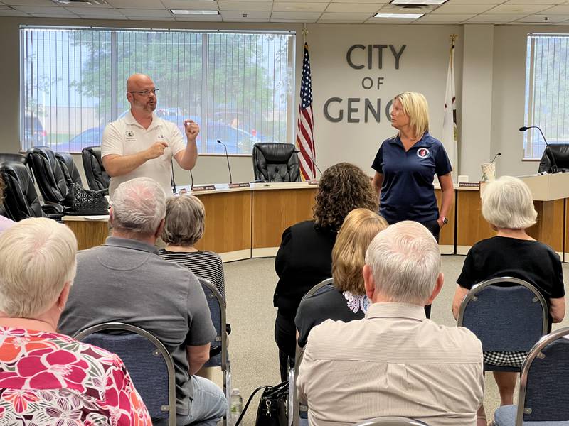 State Rep. Jeff Keicher, R-Sycamore talks during a town hall meeting he and GOP House Minority Leader, Tony McCombie, R-Savanna, hosted on Tuesday, May 30, 2023.