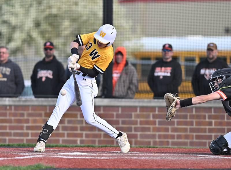 Joliet West's Christian Chignoli at bat during the non-conference game against Lincoln-Way West on Friday, April. 19, 2024, at Joliet.