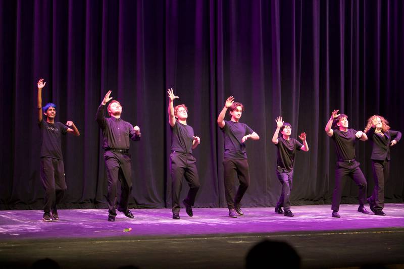 Mr. Kaneland contestants perform during Mr. Kaneland contest on Friday, March 15, 2024 at Kane land High School in Maple Park.