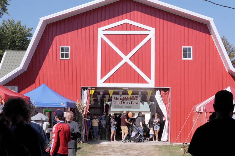 Crowds gather at the Milking Barn during the Sandwich Fair on Saturday, Sept. 9, 2023.