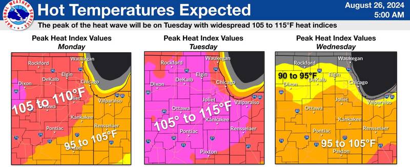 The National Weather Service has issued a  heat advisory for northern and central Illinois Monday through Wednesday.