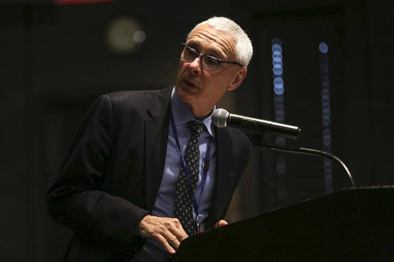 Interim City Manager Steve Jones addresses questions on Monday, March 16, 2020, at Joliet City Hall in Joliet, Ill. Mayor Bob O'Dekirk called a press conference declaring a local state of emergency with new measures taken to help stop the spread of coronavirus.