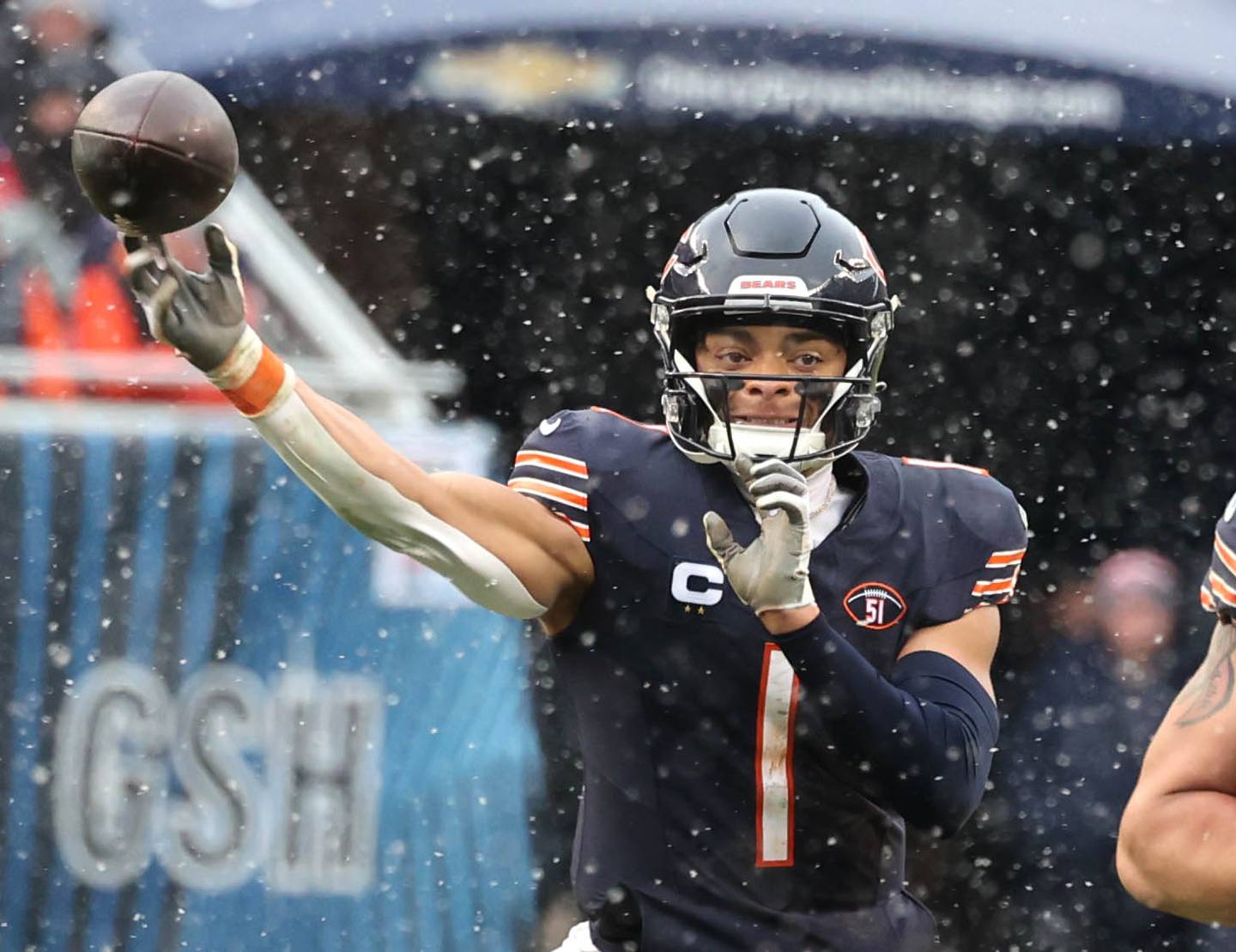 Chicago Bears quarterback Justin Fields fires a pass during their game against the Atlanta Falcons Sunday, Dec. 31, 2023, at Soldier Field in Chicago.