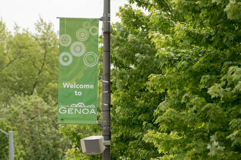 Light pole banners in downtown Genoa along Main Street (IL Route 72) in Genoa, IL on Friday, May 21, 2021.