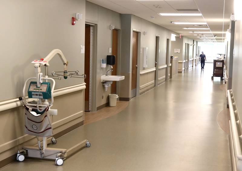 One of the wide open hallways in the DeKalb County Rehabilitation and Nursing Center’s new transitional care wing Wednesday, July 10, 2024, in DeKalb. The new addition recently opened and residents have begun moving in.