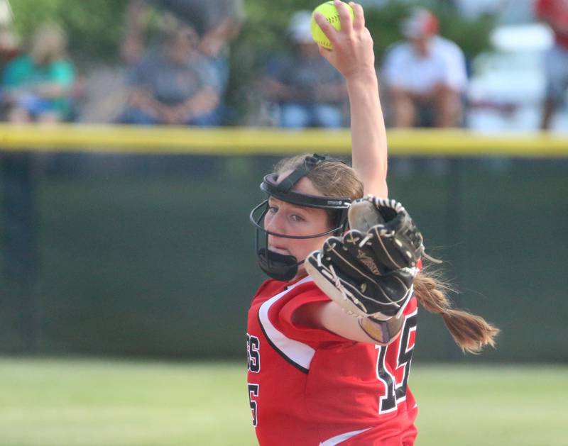 Streator's CaitlinTalty delivers a pitch to Streator during the Class 3A Regional semifinal game on Tuesday, May 21, 2024 at Metamora High School.